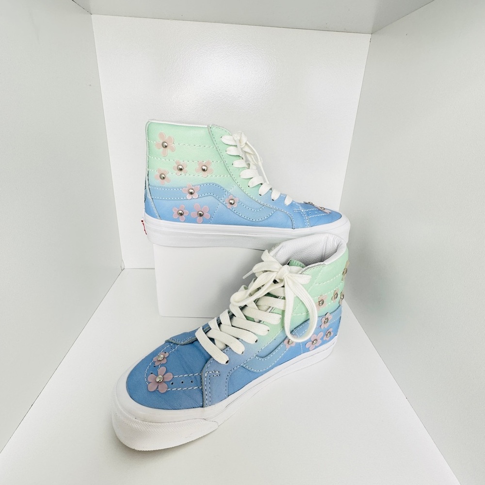Vans Women’s Sandy Liang High Top Blue and Green Leather Boots Sneakers Size 5.5 - Picture 5 of 11